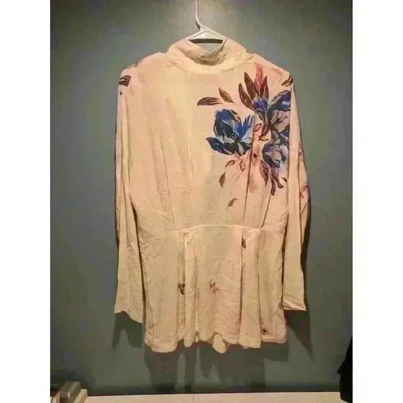 Free People Womens Gemma Tunic Mini Dress S Ivory Floral Mock Neck Open Back - Picture 1 of 6